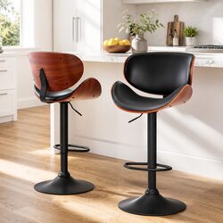 Bar Stools Kitchen Swivel Gas Lift Chairs Padded Seat Footrest Black Set of 2