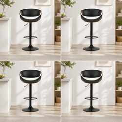 Bar Stools Gas Lift 4 Piece Set with Armrest Adjustable Height Swivel Kitchen