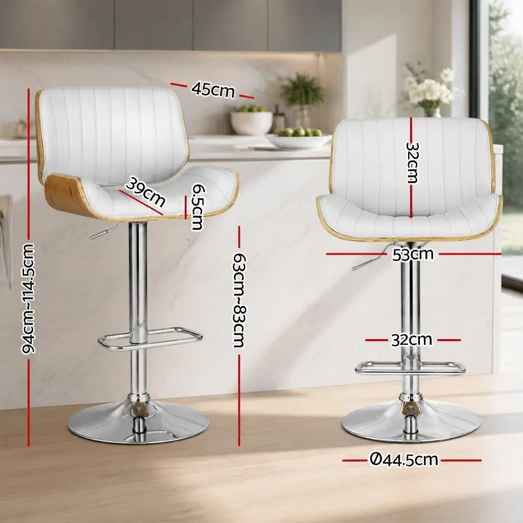Bar Stools Kitchen Adjustable Height Swivel Wooden Seat White