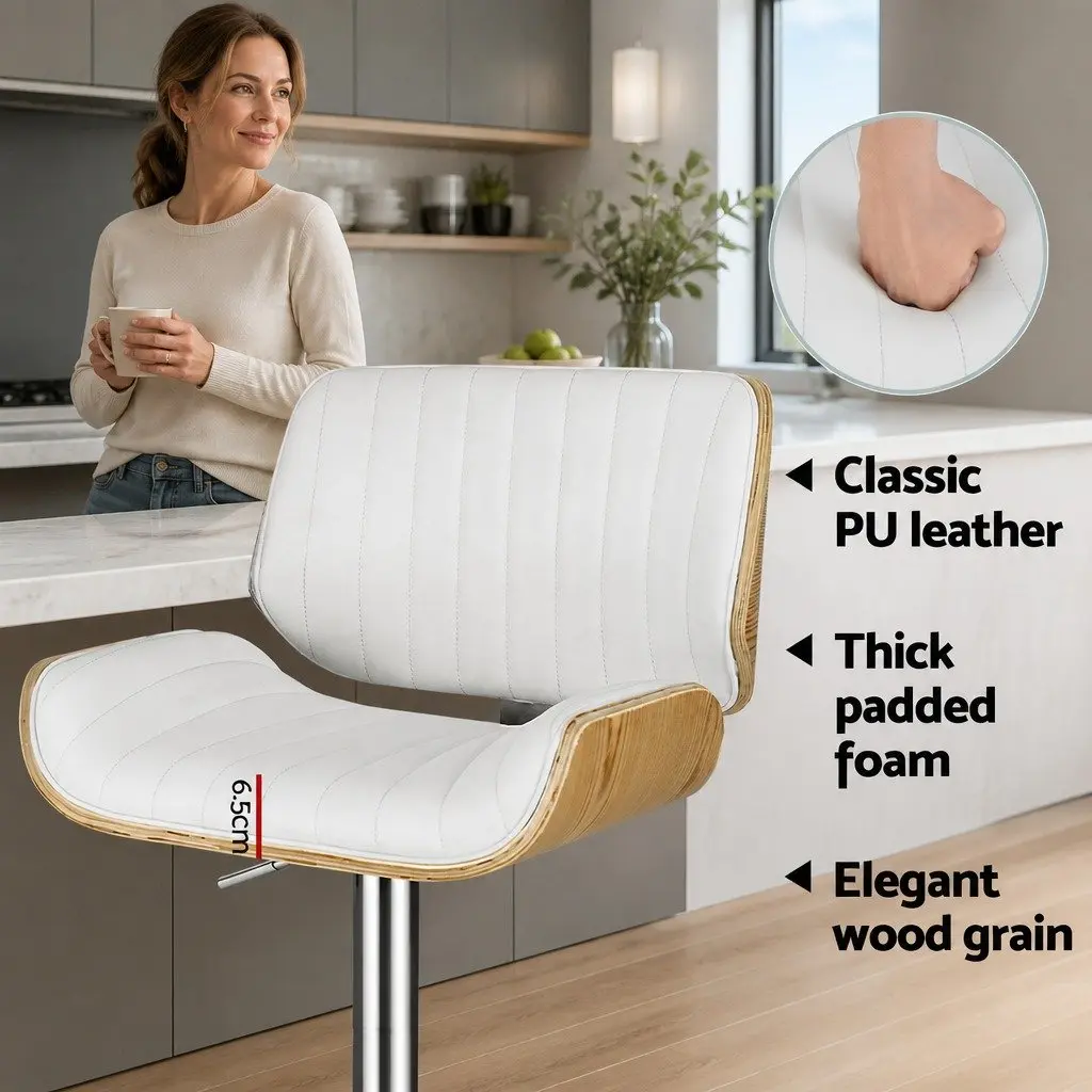 Bar Stools Kitchen Adjustable Height Swivel Wooden Seat White