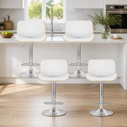 Bar Stools Adjustable Height 4 Pack White Leather Chairs Swivel Kitchen