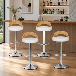Curved Bentwood Adjustable Bar Stools Set of 4