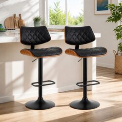 Black Bar Stools with Adjustable Height and Padded Seats