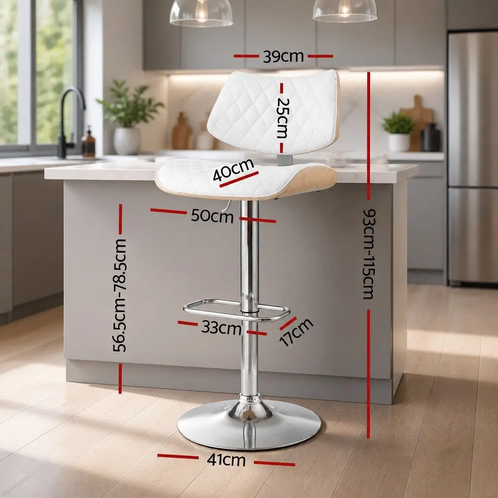Bar Stool Kitchen Dining Chair Adjustable Height White 50cm x 41cm x 93-115cm