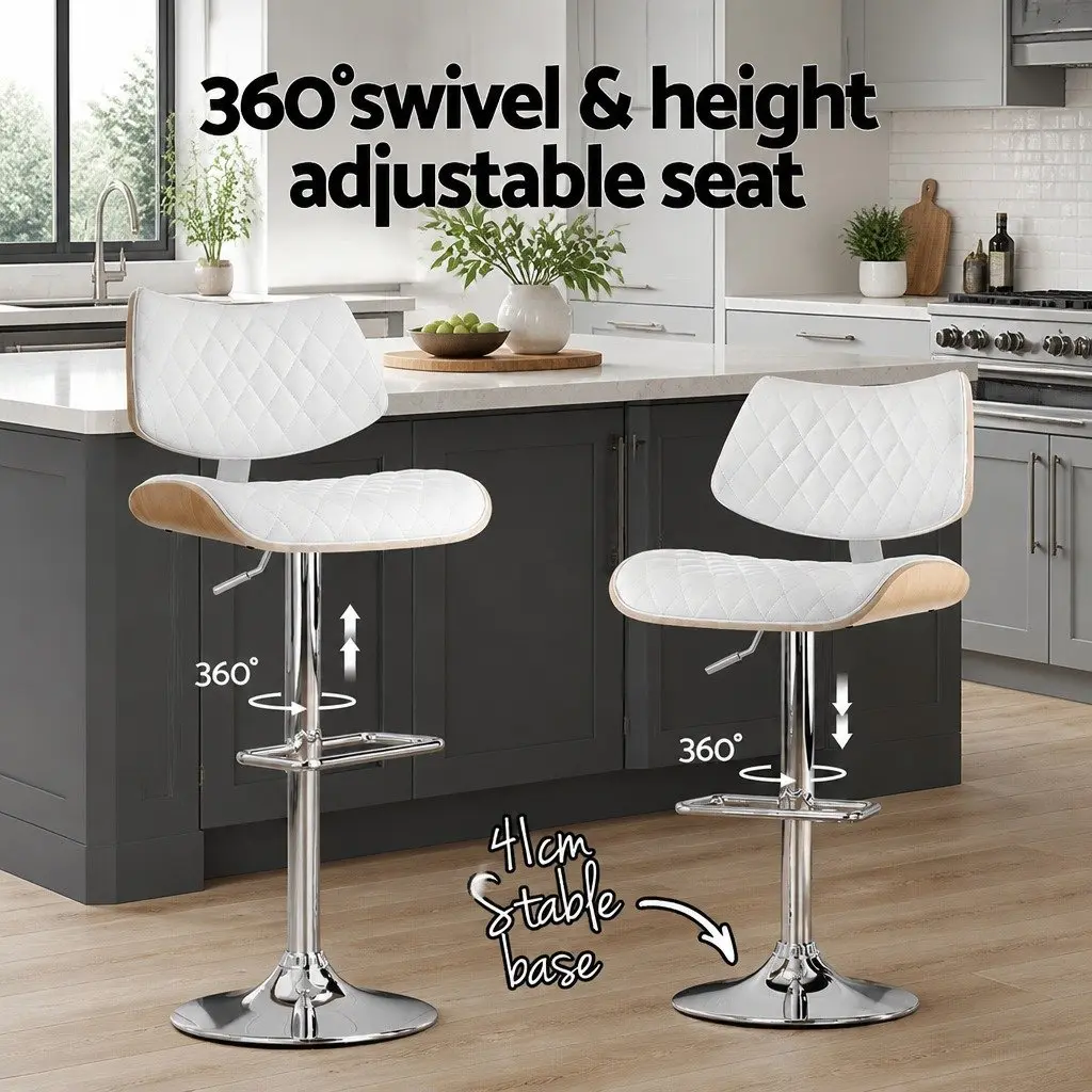 Bar Stool Kitchen Dining Chair Adjustable Height White 50cm x 41cm x 93-115cm