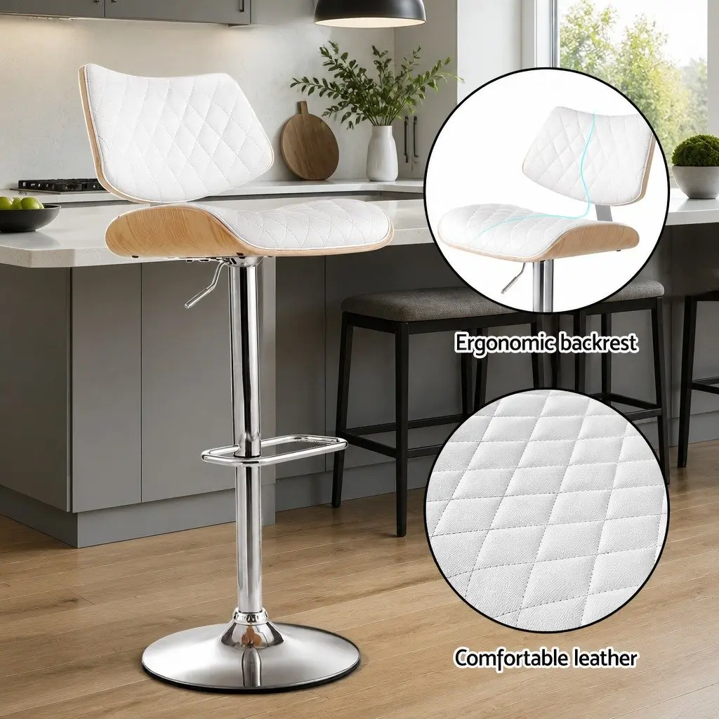Bar Stool Kitchen Dining Chair Adjustable Height White 50cm x 41cm x 93-115cm