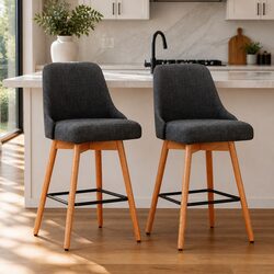 Set of 2 Charcoal Bar Stools - Specs and Features