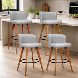 Bar Stools Set of 4 Padded Backrest Light Grey Kitchen Counter Height Seating