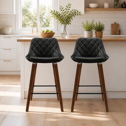 Bar Stools Set of 2 - PU Leather and Wooden Legs Specs