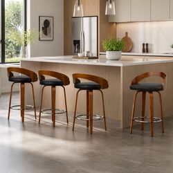 Bar Stool Set of 4 with Curved Backrest and Footrest