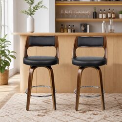 Bar Stools Swivel Chair with Backrest Chrome Footrest Black Seat 92cm Height