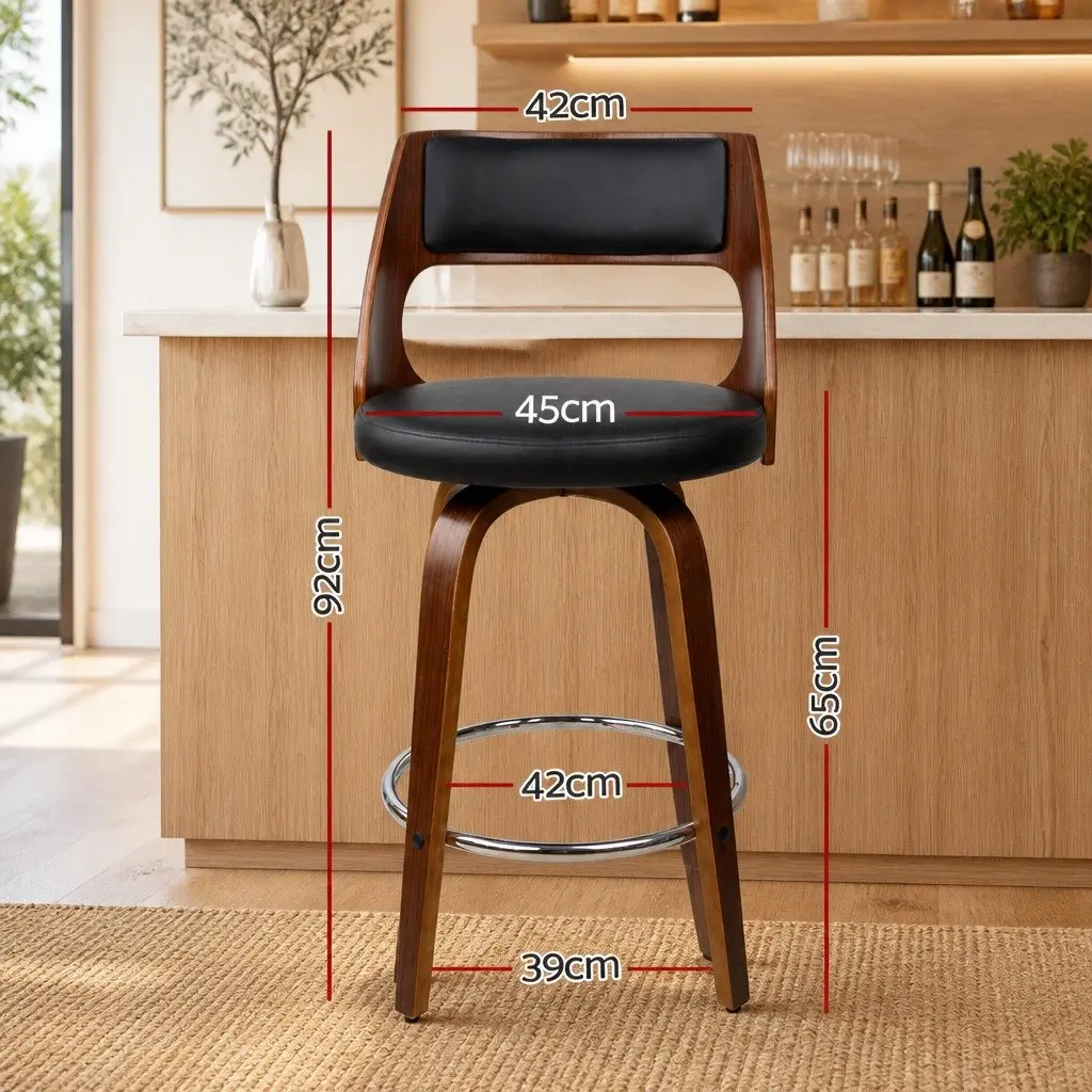 Bar Stools Swivel Chair with Backrest Chrome Footrest Black Seat 92cm Height