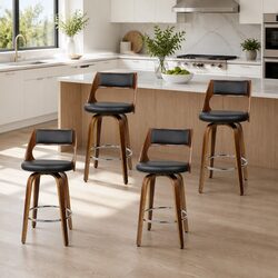 Black Padded Bar Stools with Swivel Seat - 92cm Height Set of 4