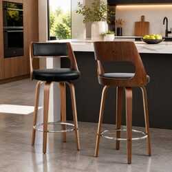 Bar Stools Swivel Chair 76cm Seat Height Black PU Leather Padded Backrest
