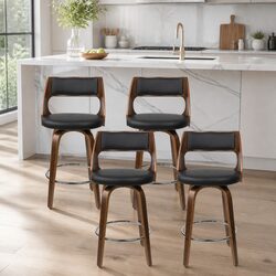 Bar Stools Swivel Chair Set 4x 76cm Seat Height Black Faux Leather Rotating