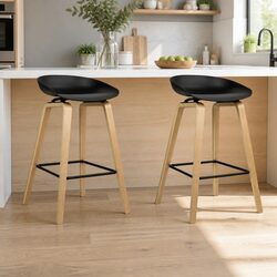 Bar Stools Set of 2: 67cm Height, Wooden Legs, PP Plastic