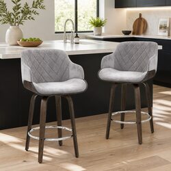 Specifications of Four Grey Velvet Swivel Bar Stools