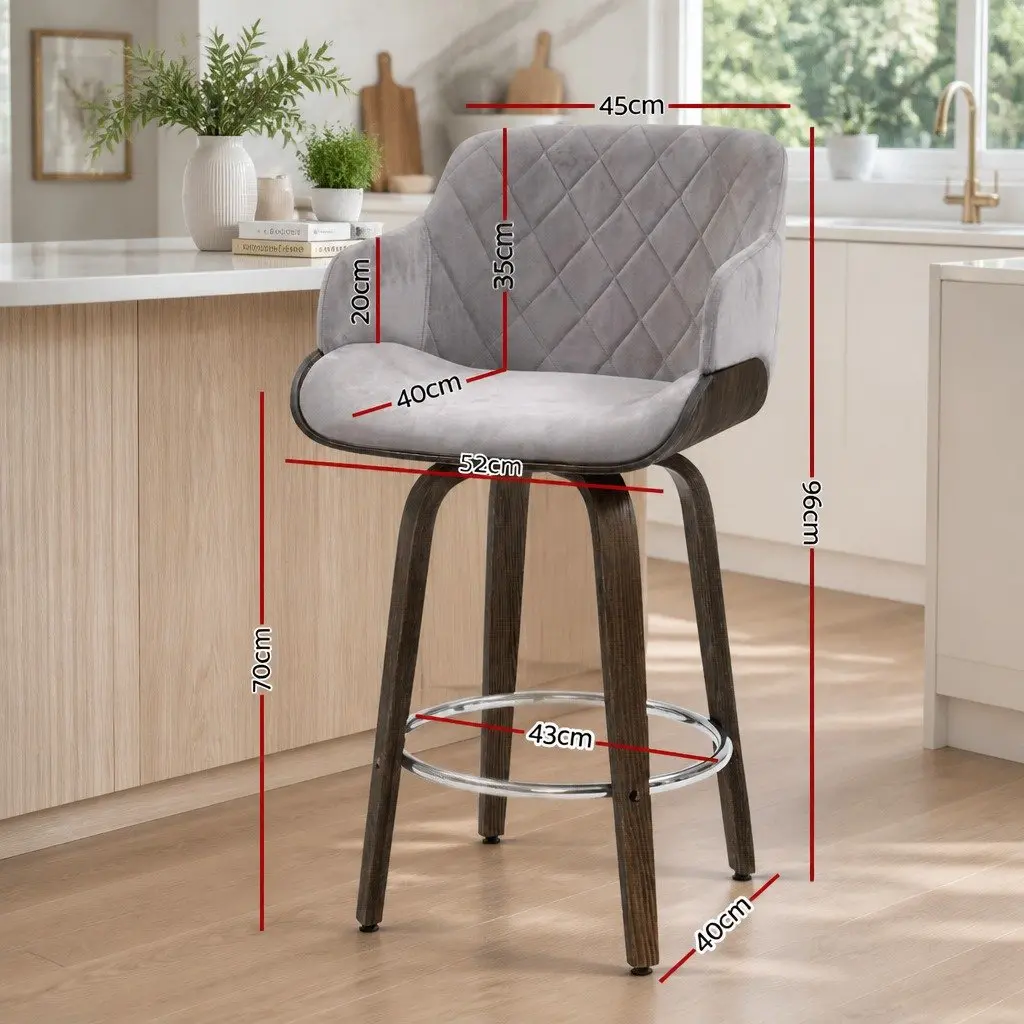 Grey Velvet Swivel Bar Stool
