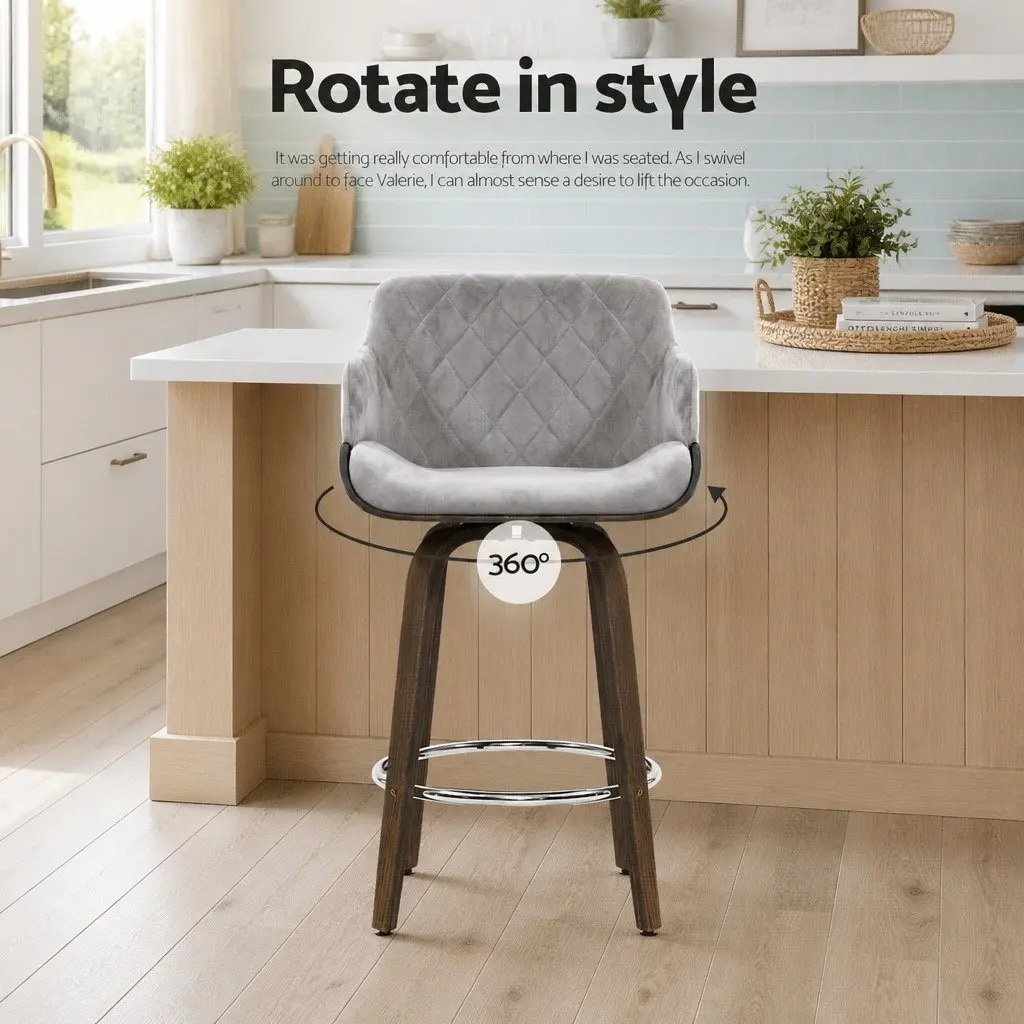 Grey Velvet Swivel Bar Stool