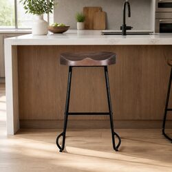 Bar Stools Set of 4, 65cm Height, Steel and Wood