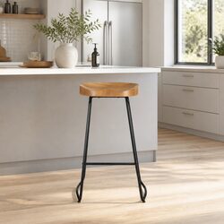 Bar Stools Set of 4 - 75cm High with Wooden and Steel Design