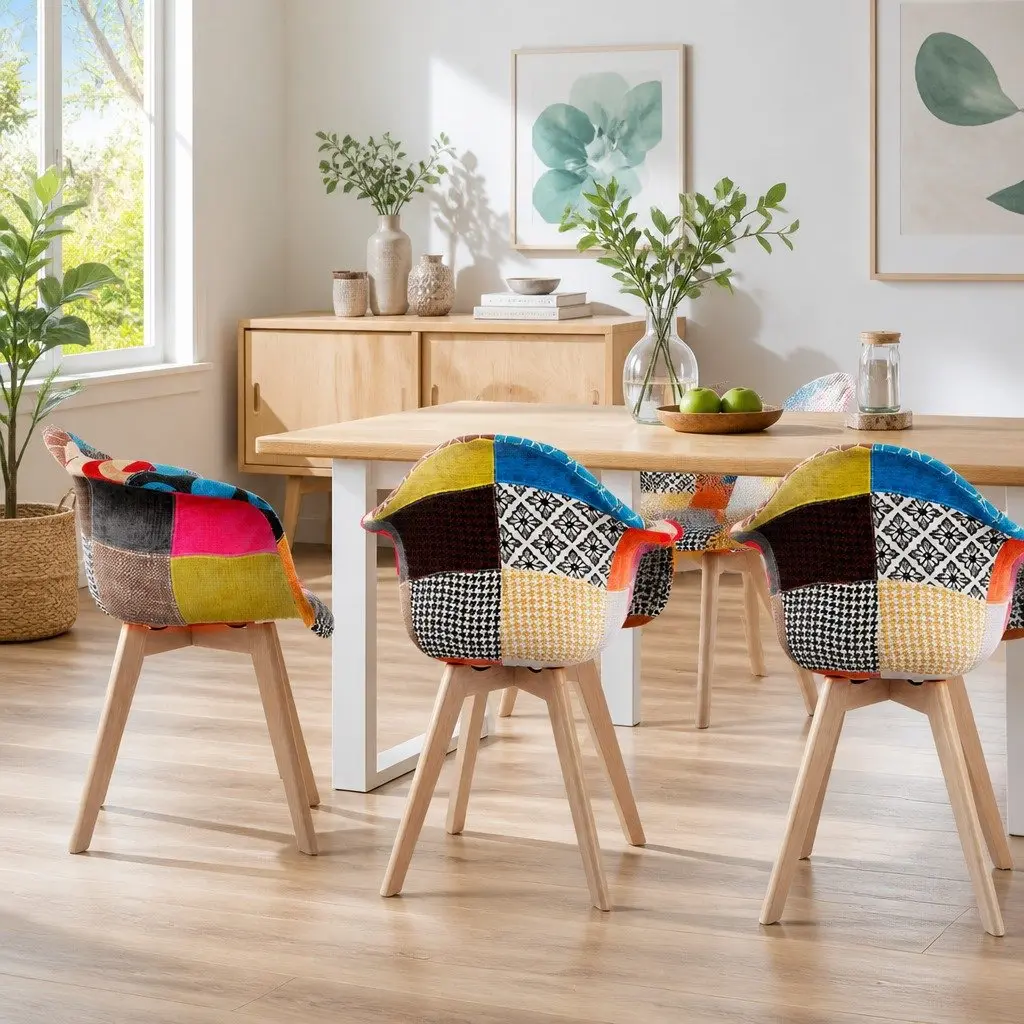 Dining Chairs Set of 2 Fabric Retro Replica Design Mid-Century Kitchen Seating