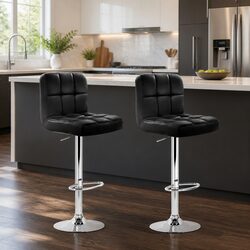Set of 2 Black Adjustable Bar Stools with Dimensions and Specs