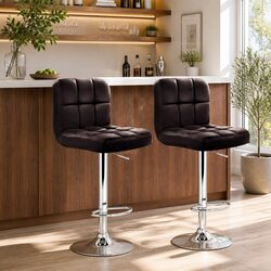 Bar Stools with Faux Leather, Adjustable Height & 360° Swivel