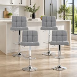 Set of 4 Adjustable Grey Bar Stools with Chrome Base Features