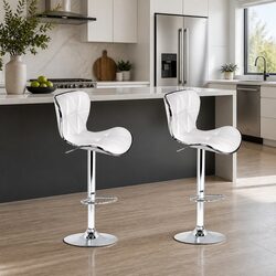 Set of 2 Adjustable Bar Stools with Chrome Base and Padded Seat
