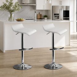Bar Stools with Adjustable Gas Lift and Swivel - White 2 Pack
