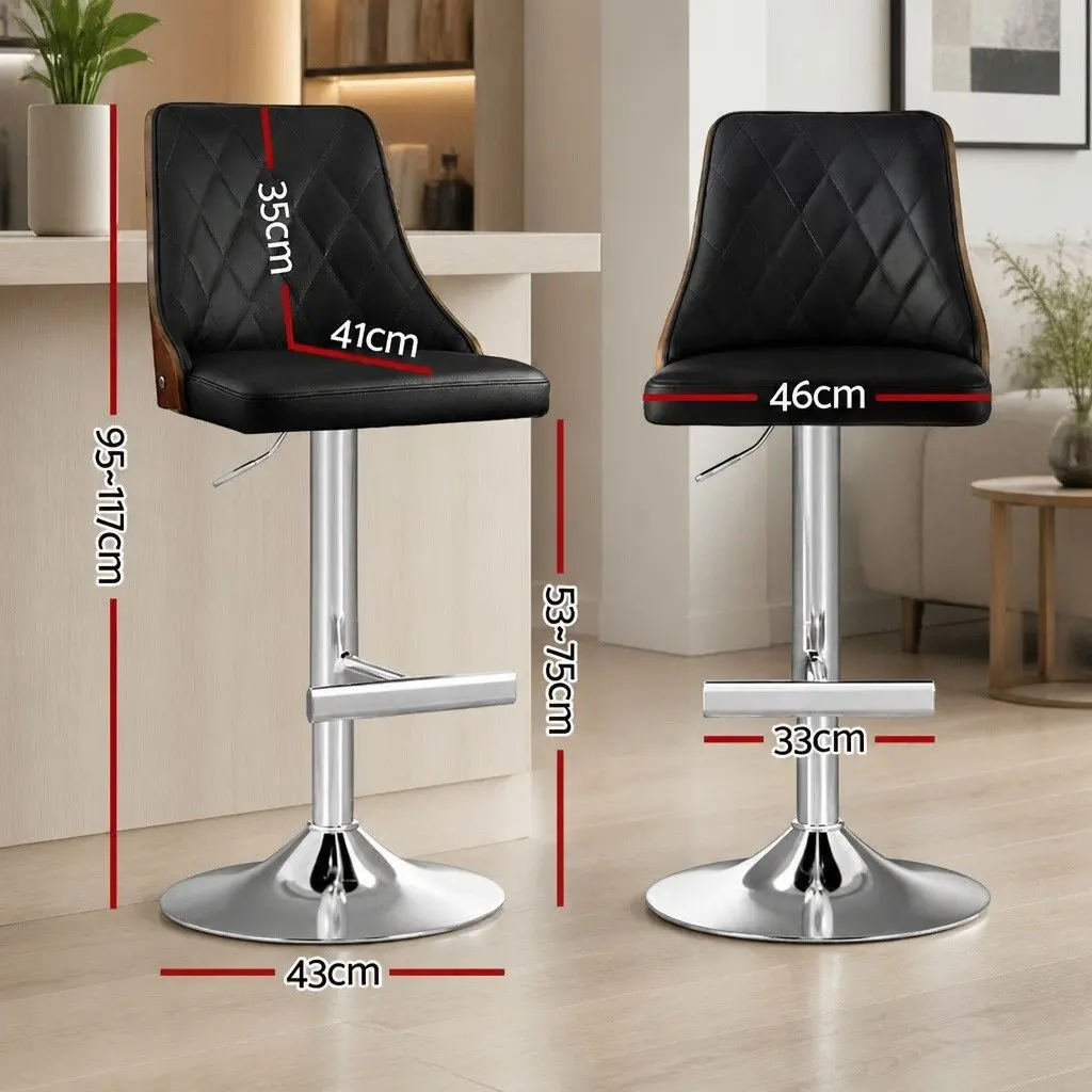 Bar Stool Swivel Adjustable Height Black Leather Kitchen Counter Bentwood