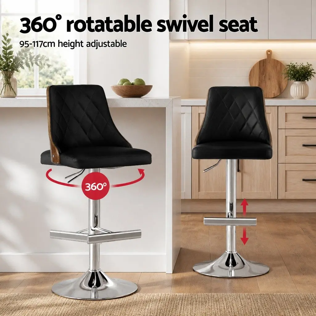 Bar Stool Swivel Adjustable Height Black Leather Kitchen Counter Bentwood