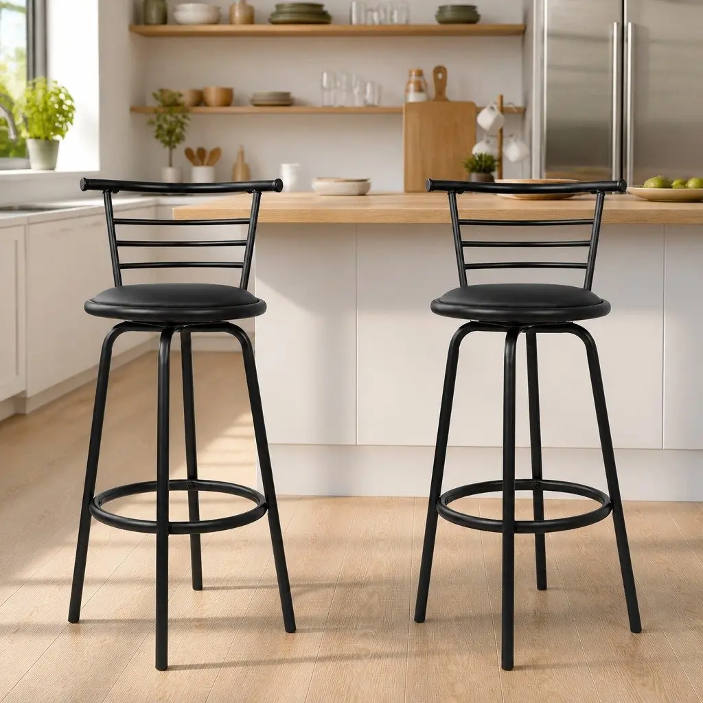 2 Black Swivel Bar Stools for Dining