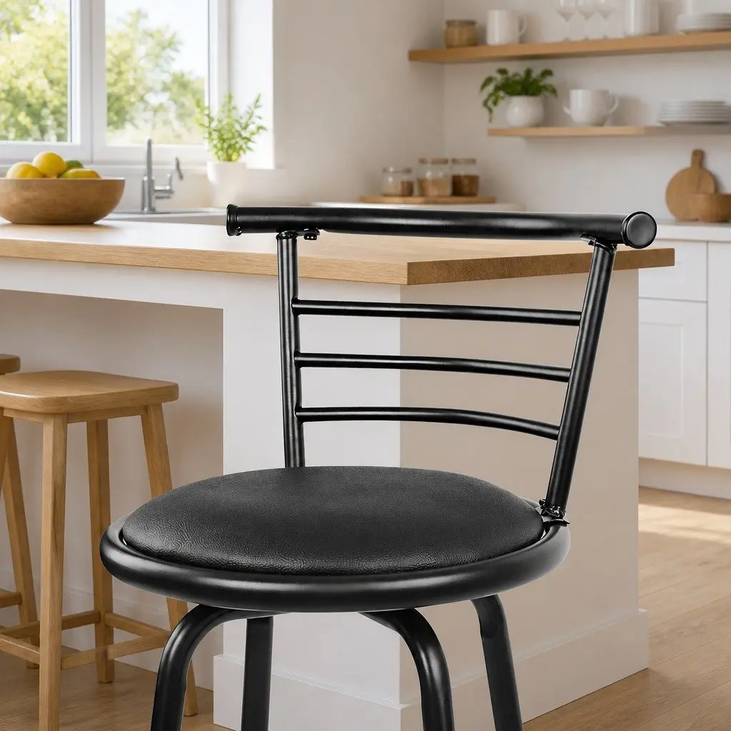 2 Black Swivel Bar Stools for Dining