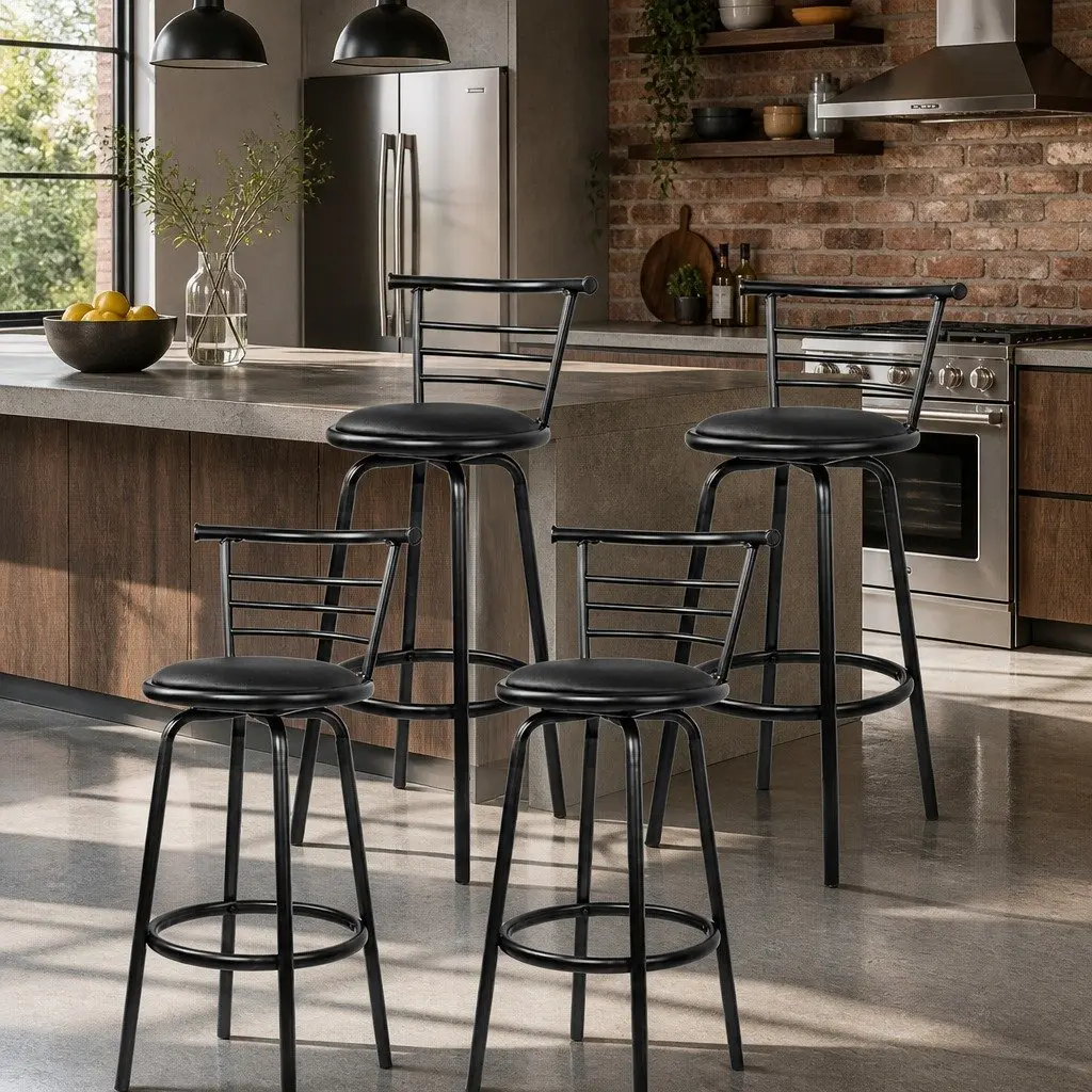 Bar Stools Set of 4 Swivel Padded Black Kitchen Dining Chair