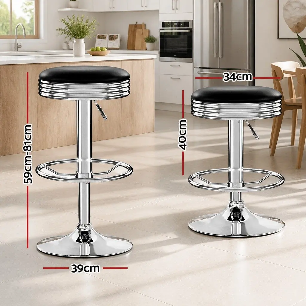 Bar Stools Set of 4 Padded Swivel Gas Lift Chrome Base Black Dining Kitchen