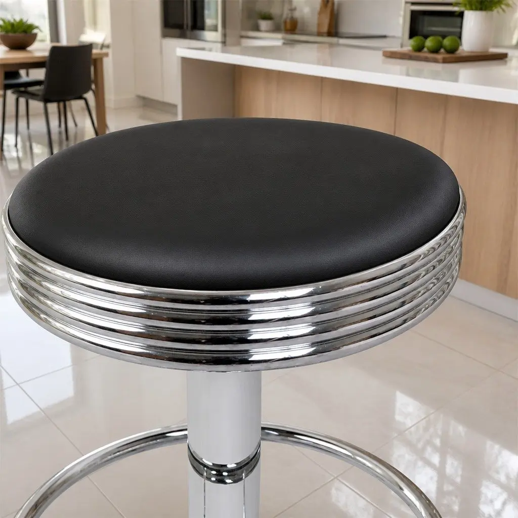 Bar Stools Set of 4 Padded Swivel Gas Lift Chrome Base Black Dining Kitchen