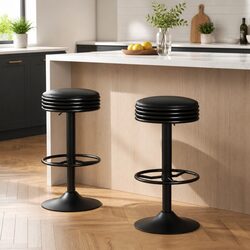 Set of 2 Adjustable Bar Stools with Chrome Base