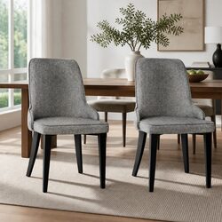 Dining Chairs Set of 2 - Grey Fabric with Steel Construction
