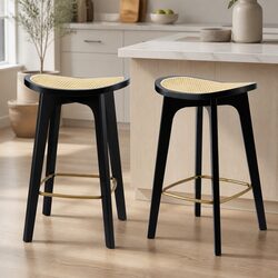 Bar Stools Set of 2 Rattan Woven Seat Backless Kitchen Counter Dining Chair