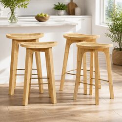 Bar Stools Set of 4 Bamboo Rattan Counter Kitchen Chair Dining Seat