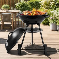 Portable BBQ Charcoal Smoker Grill with Wheels Outdoor Cooking Black