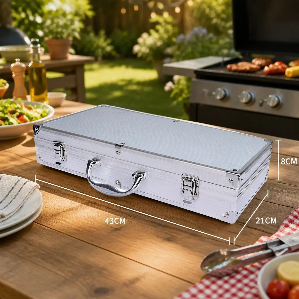 BBQ Tool Set for Outdoor Use 10 Piece Stainless Steel with Aluminium Case