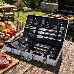 BBQ Tool Set 18 Piece Stainless Steel Grilling Accessories with Aluminium Carry
