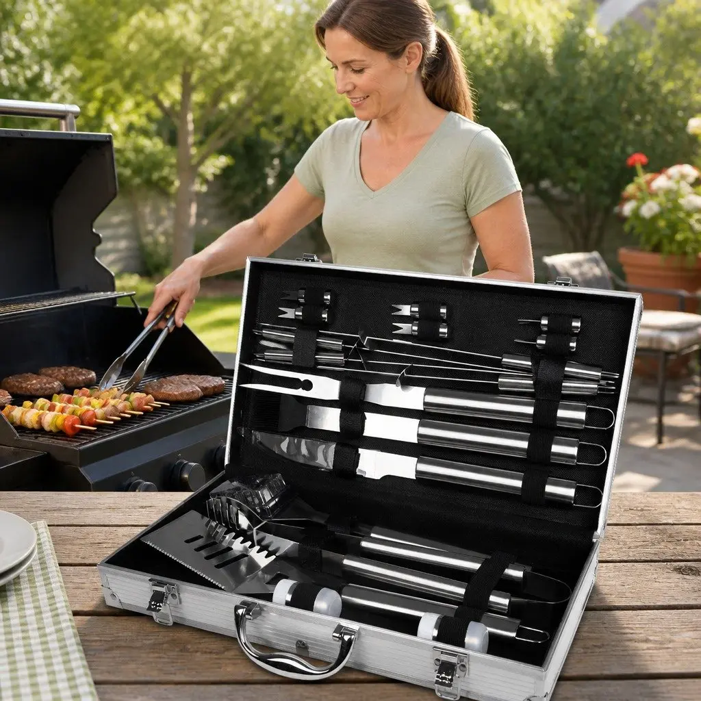 BBQ Tool Set 18 Piece Stainless Steel Grilling Accessories for Outdoor Cooking