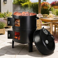 3-In-1 Charcoal BBQ Smoker Grill with Heavy-Duty Steel