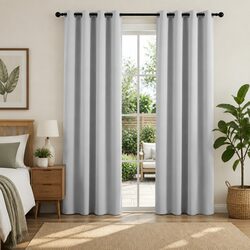 Blockout Curtains Dimensions 132x213cm, Set of 2 Eyelet Drapes Grey