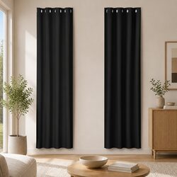 Black Blockout Curtains Set 140x230cm - 2 Panels, 250GSM Fabric