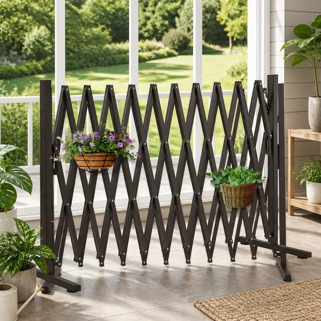 Expandable Barrier Gate for Home Use Adjustable Foldable Brown